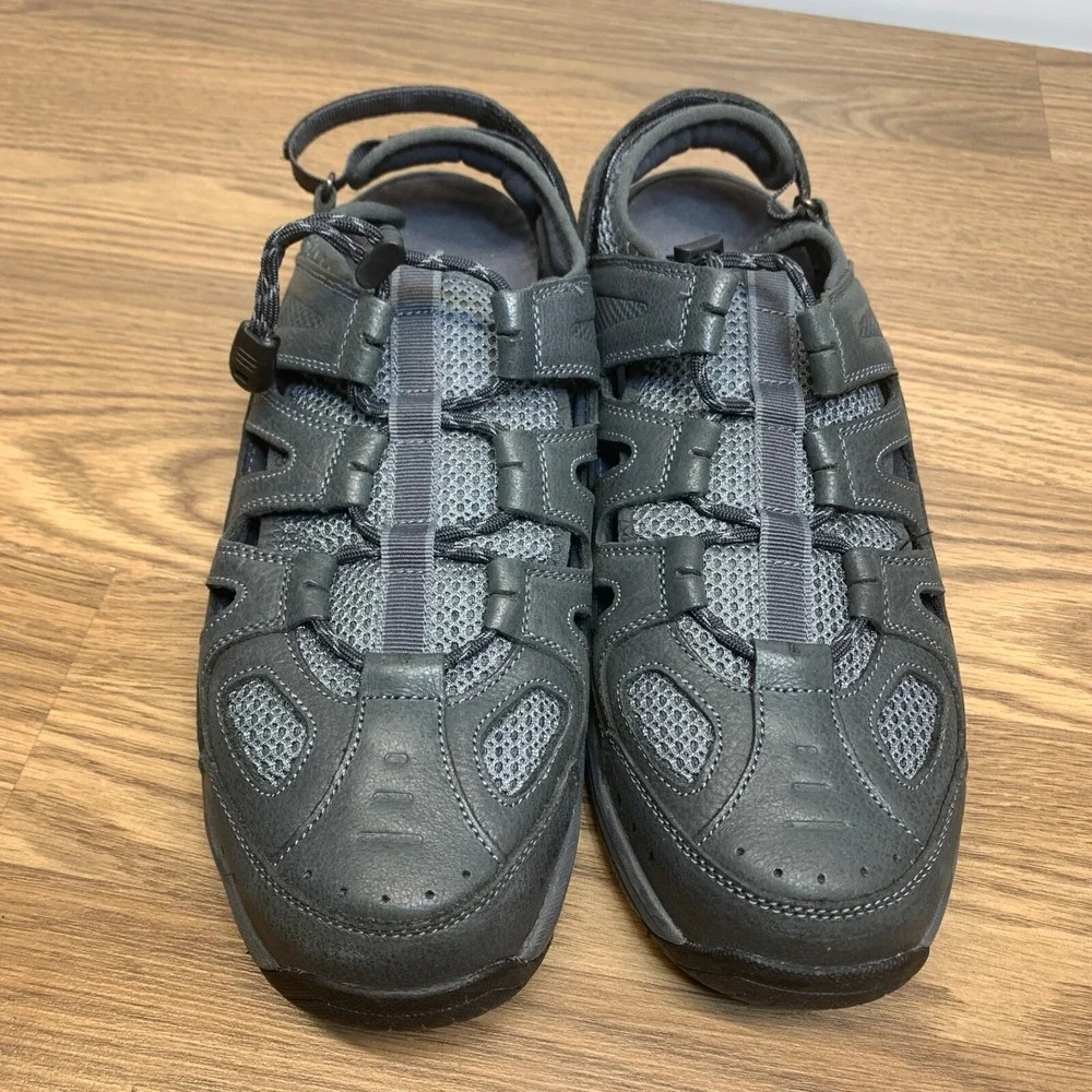 OrthoFeet 598 Alpine Men's Size 10 D Gray Leather Sandals Shoes